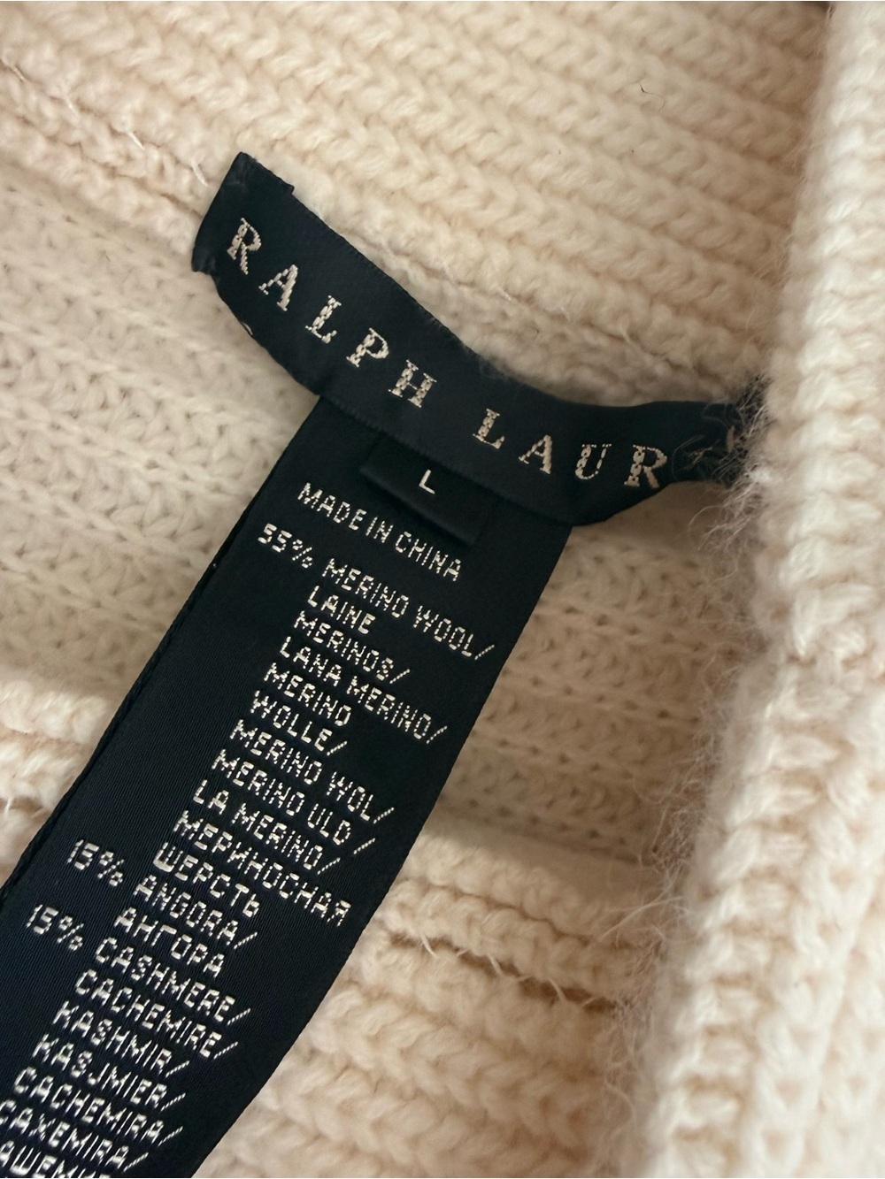 Ralph Lauren Black Label Size L Cashmere Blend Cream Turtle Neck Poncho Cape - Picture 3 of 5